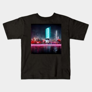 Neon New York Skyline - best selling Kids T-Shirt